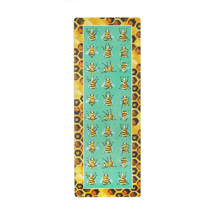 suede-bee yoga mat with green inside color and honeycomb-border