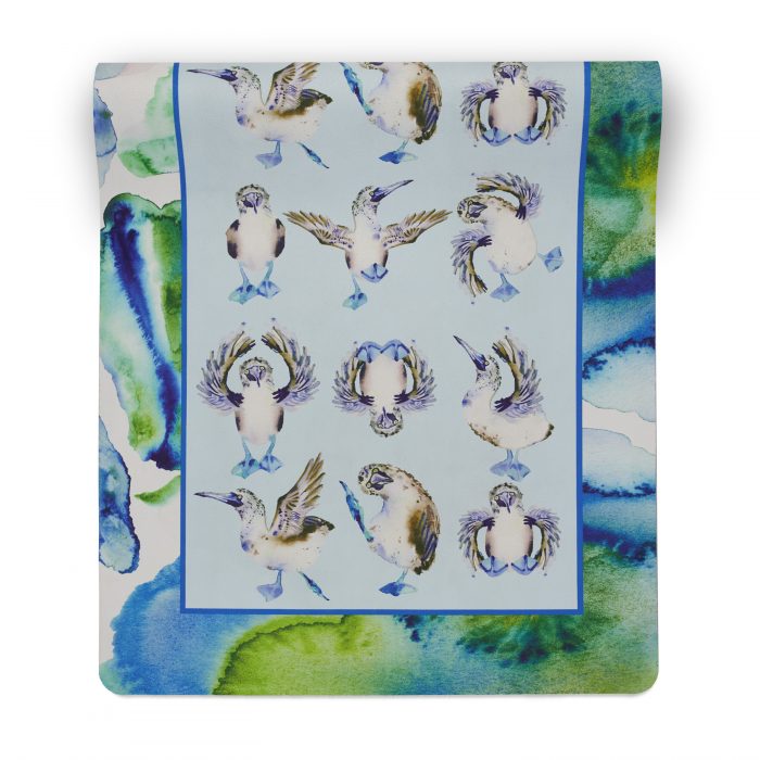 Blue Footed Booby design on yoga mat folded
