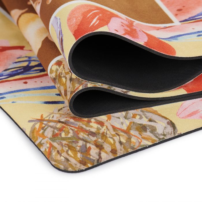suede yoga mat with fennec fox design folded