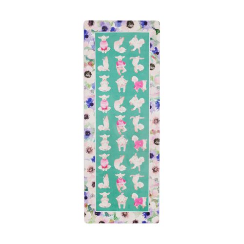 goat yoga mat design with flowers on border top view
