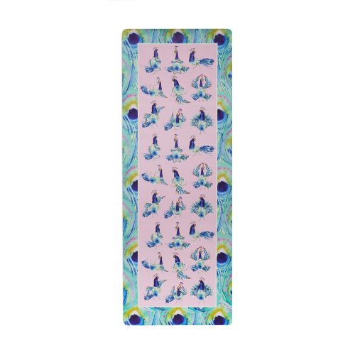 peacock design on yoga mat with pink background